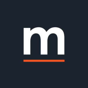 MediaSesh icon with a lowercase white 'm' with an orange underline on top of a dark blue almost black background.